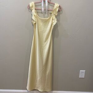 rihoas yellow ruffle strap midi dress